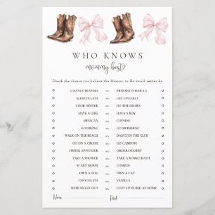 Jeu de baby shower Boots & Bows Qui connaît le mie