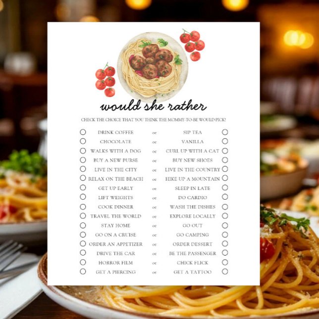 Jeu de baby shower: Boulettes de viande Would She  (Créateur téléchargé)