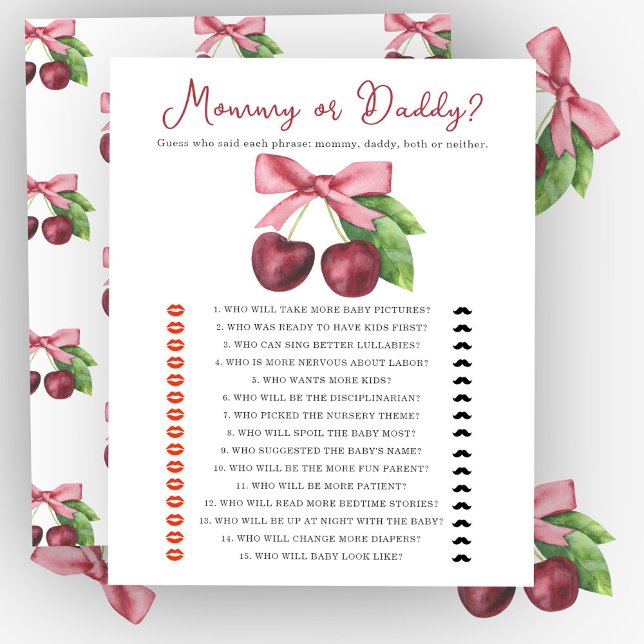 Jeu de baby shower Cerise bow Maman ou Papa (Créateur téléchargé)