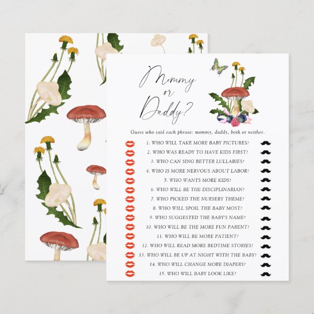Jeu de baby shower Champignons d'automne Maman ou  (Devant / Derrière)