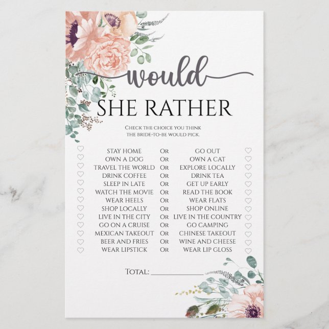 Jeu de baby shower chic blush "Plutôt que"  (Devant)