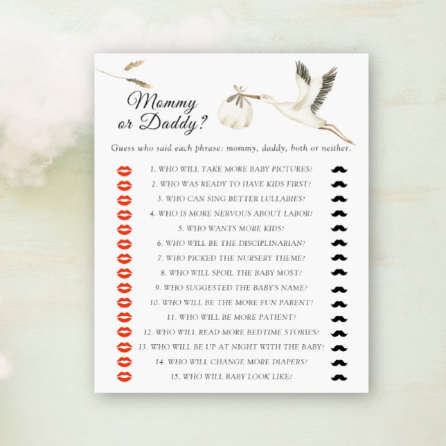 Jeu de baby shower Cigogne Maman ou Papa (Créateur téléchargé)