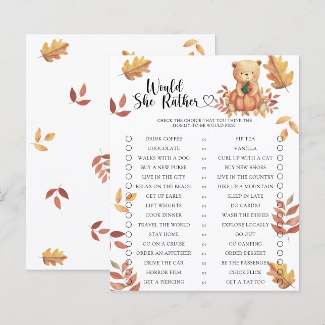 Jeu de baby shower « Citrouille d'automne / Préfèr (Devant / Derrière)