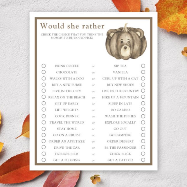 Jeu de baby shower : Citrouille d'automne / Préfèr (Créateur téléchargé)