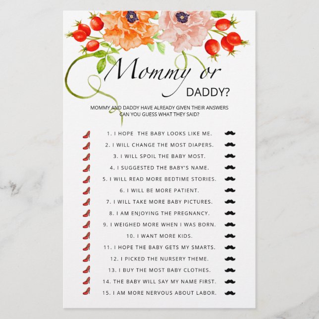 Jeu de baby shower citrouille maman ou papa (Devant)