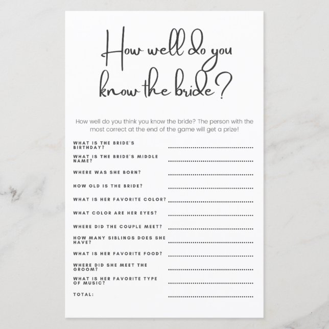 Jeu de Baby Shower : Connaissez-vous bien la marié (Devant)