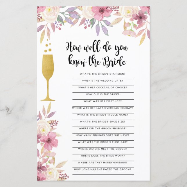 Jeu de Baby Shower : Connaissez-vous la Mariée Cha (Devant)