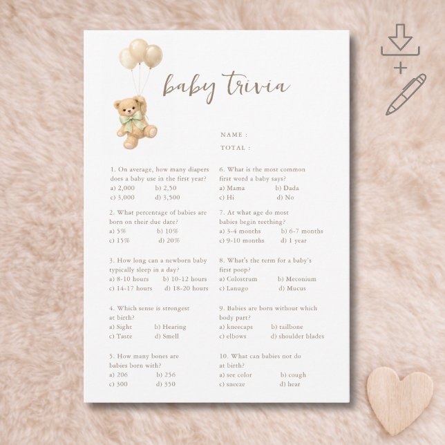Jeu de Baby Shower Cute Bearly Wait Carte de Quest (Créateur téléchargé)