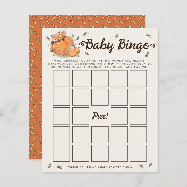 Jeu de Baby Shower d'automne pour Bébé Bingo (Devant / Derrière)