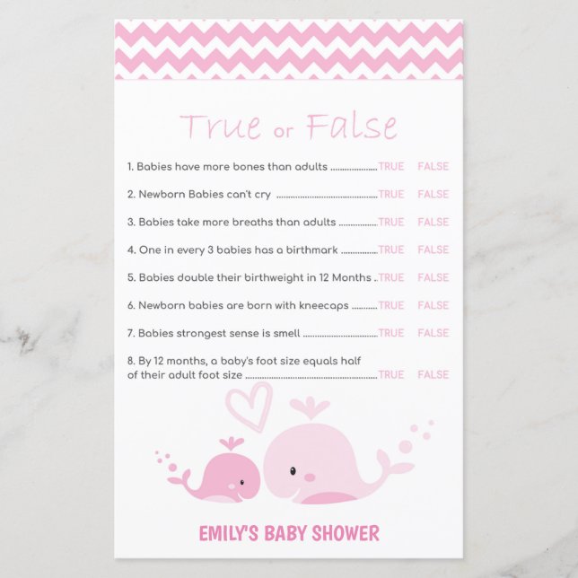 Jeu de Baby shower de baleine rose nautique IMPRIM (Devant)