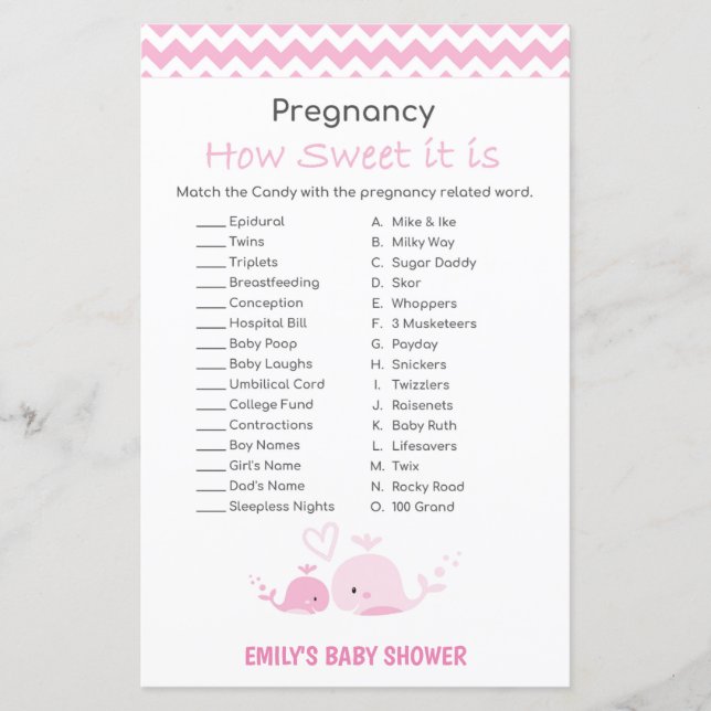 Jeu de Baby shower de baleine rose nautique IMPRIM