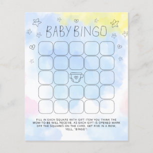 Jeu de baby shower de bingo bleu aquarelle minimal