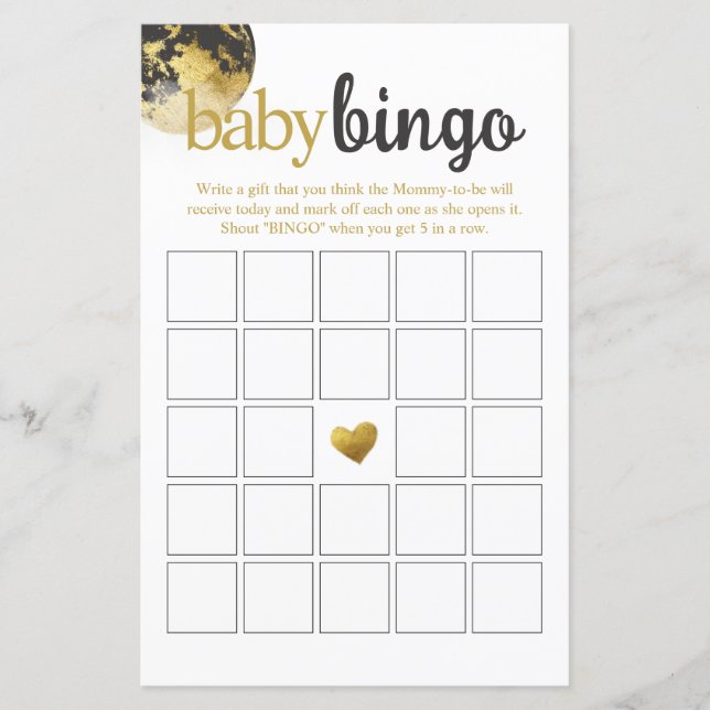 Jeu de Baby shower de Bingo moderne Gris et Gold B (Devant)