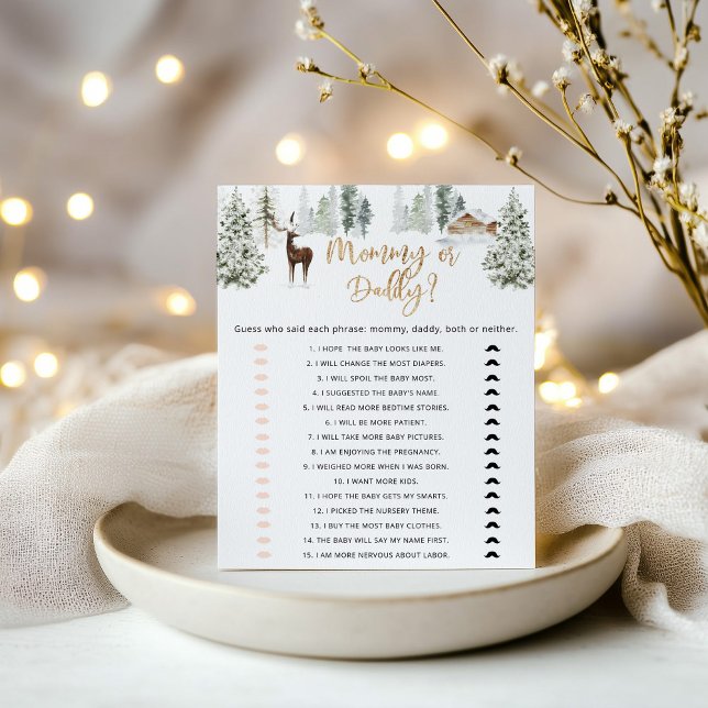 Jeu de baby shower de cerfs de bois maman ou papa (Créateur téléchargé)