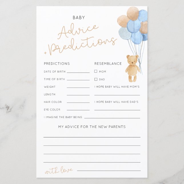 Jeu de Baby shower de conseils et de prévisions (Devant)