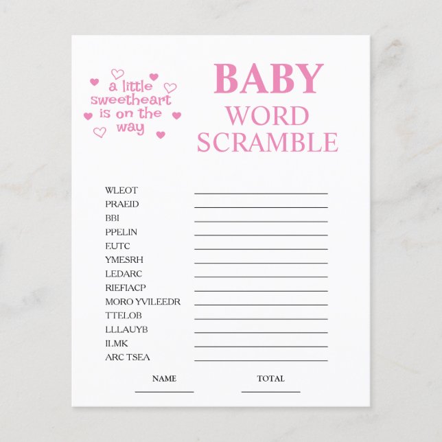 Jeu de Baby shower de course de mots roses (Devant)