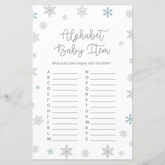 Jeu de Baby shower de flocon de neige d'hiver IMPR (Devant)