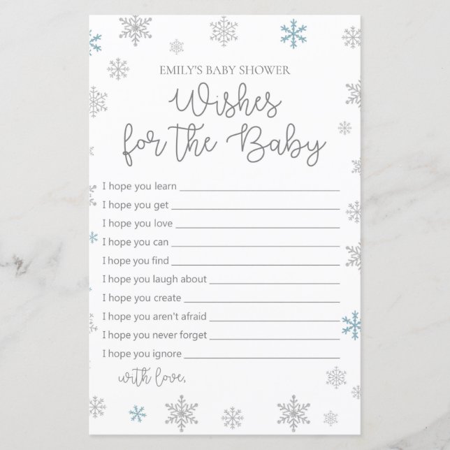 Jeu de Baby shower de flocon de neige d'hiver IMPR (Devant)