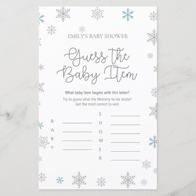 Jeu de Baby shower de flocon de neige d'hiver IMPR (Devant)