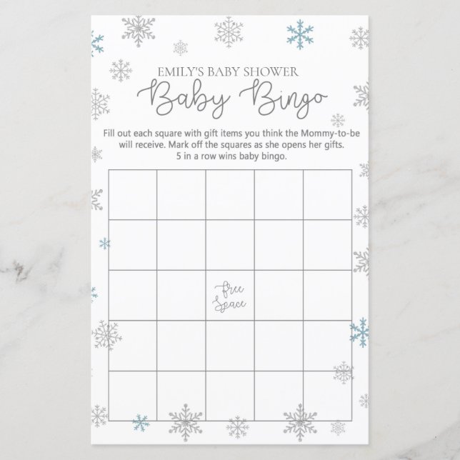 Jeu de Baby shower de flocon de neige d'hiver IMPR (Devant)