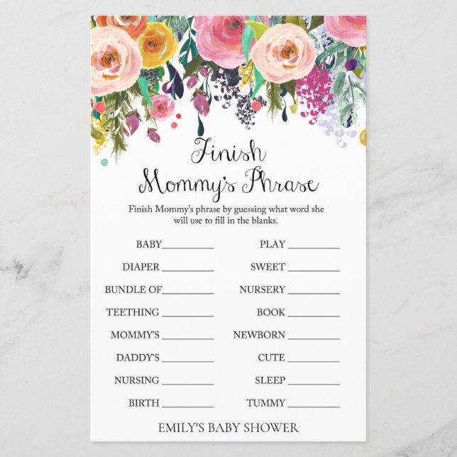 Jeu de Baby shower de jardin fleuri IMPRIMÉ (Devant)