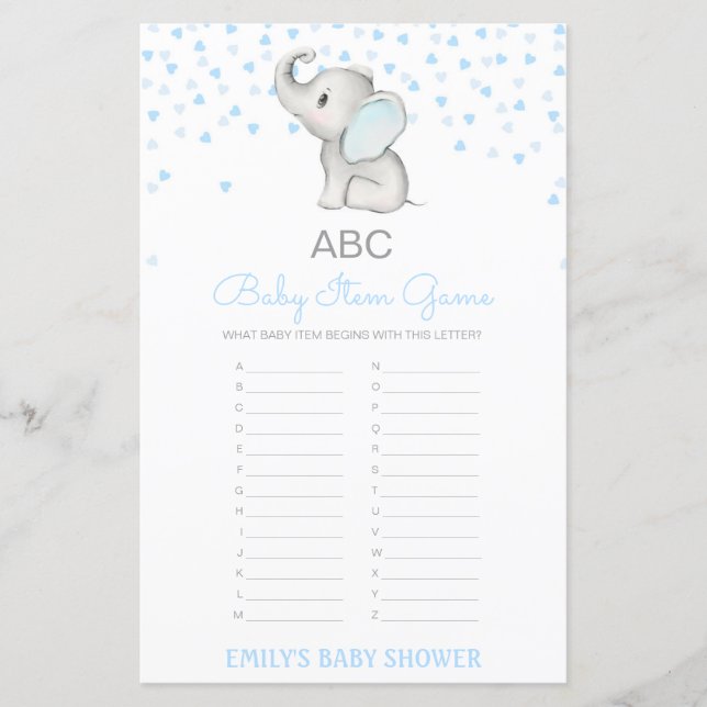 Jeu de Baby shower de l'élément Alphabet modifiabl (Devant)