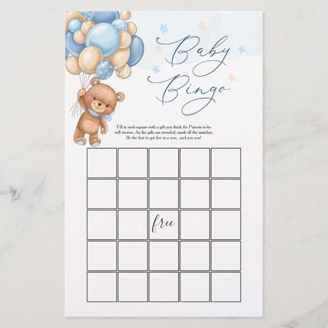 Jeu de Baby shower de l'ours en peluche - Bingo (Devant)