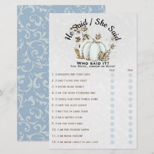 Jeu de Baby Shower de Mariage Citrouille Blanc Or 