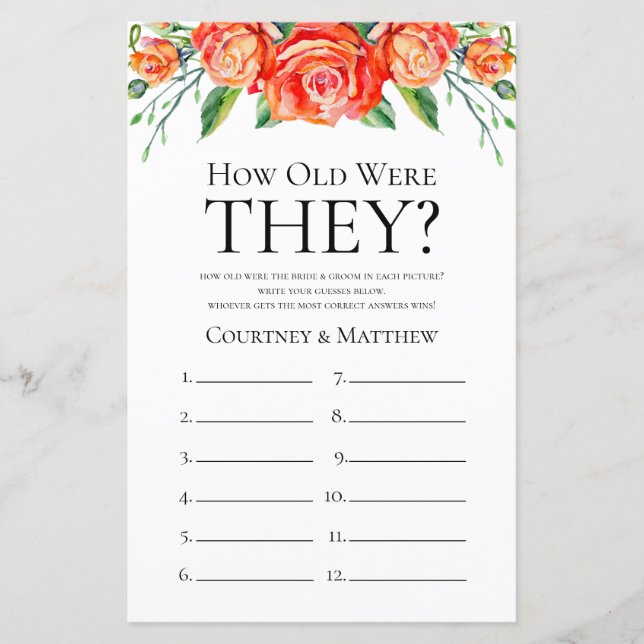 Jeu de baby shower de mariage : Combien avaient-il (Devant)