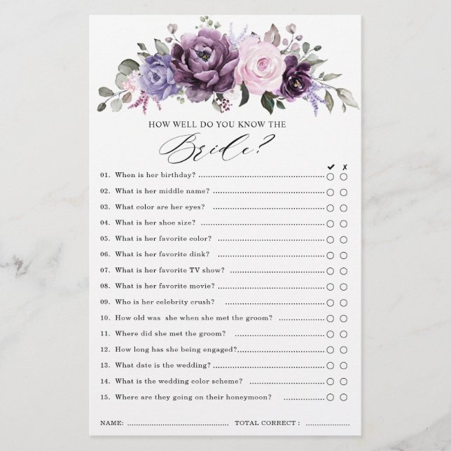 Jeu de Baby Shower de Mariage Fleurs de Poussiéreu (Devant)