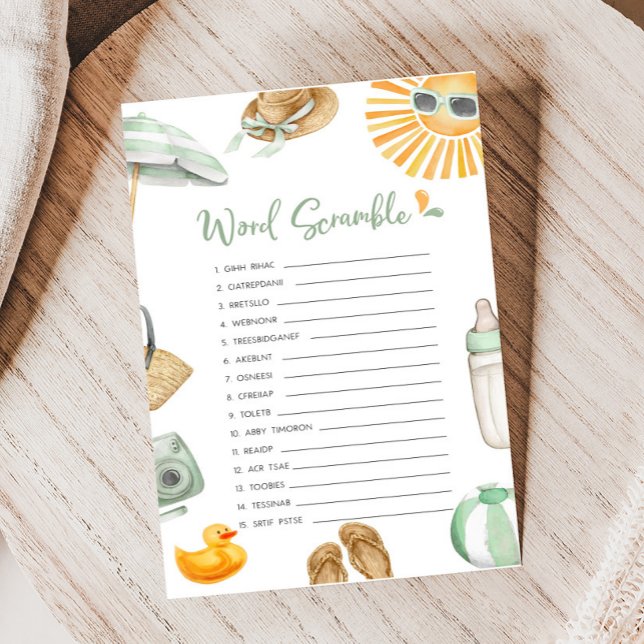 Jeu de Baby shower de mots de course de verdure (Summer Baby Bash Baby Shower Word Scramble Game)