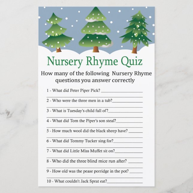 Jeu de baby shower de Noël Nursery Rhyme Quiz (Devant)