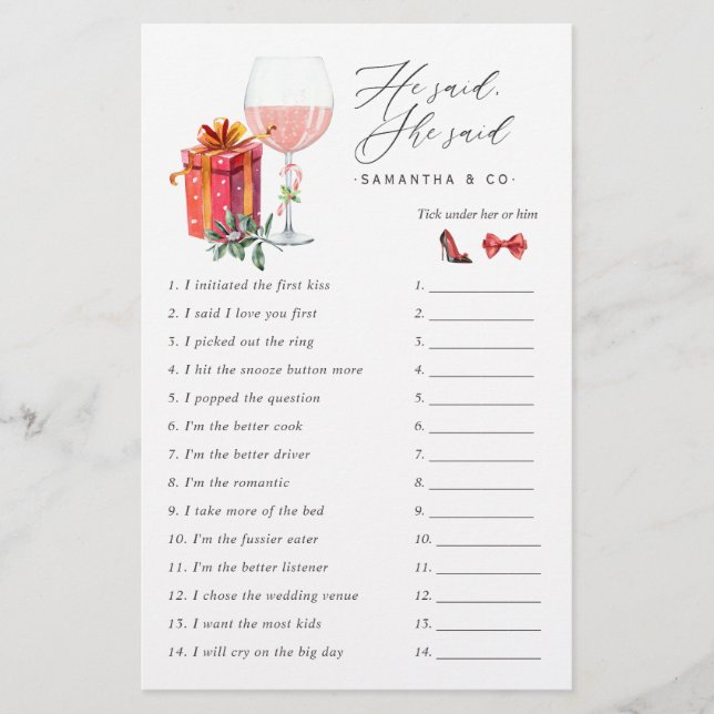 Jeu de baby shower de Noël pour mariage rétro (Devant)
