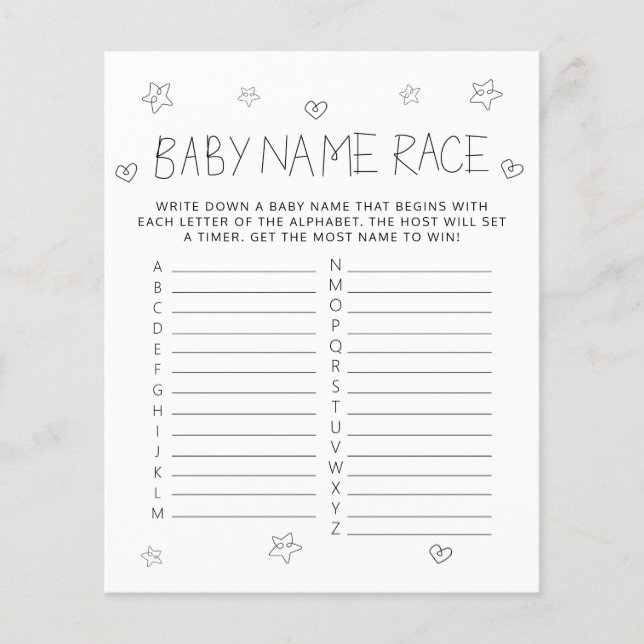 Jeu de Baby shower de nom noir de script minimalis (Devant)