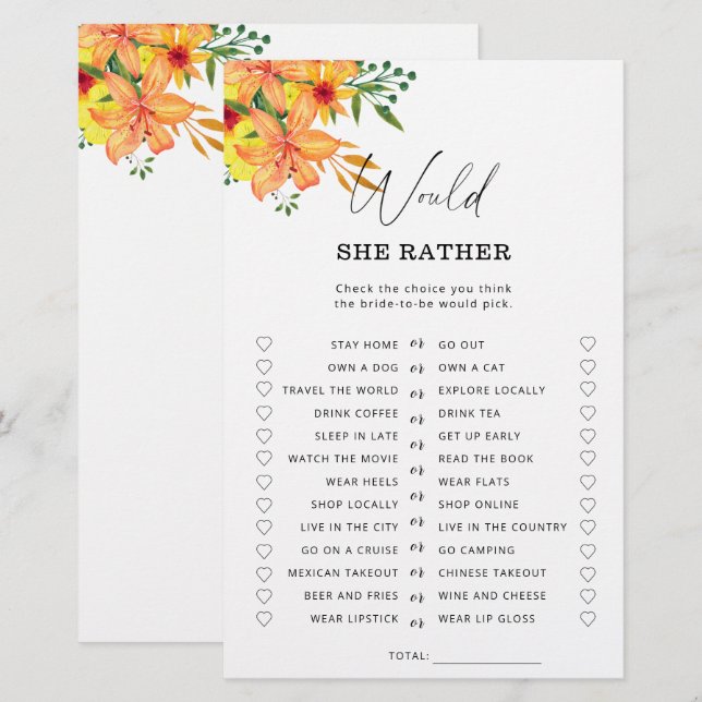 Jeu de baby shower de printemps : préférerait-elle (Devant / Derrière)
