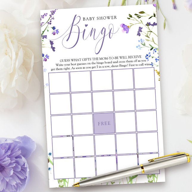 Jeu de Baby shower de  violet Fleur sauvage (Bingo Game Card from my Purple Wildflower Collection.)