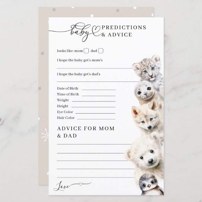 Jeu de Baby shower des animaux d'hiver à l'extérie (Devant / Derrière)