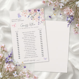 Jeu de Baby Shower "Devine qui" Papillon Fleur Sau