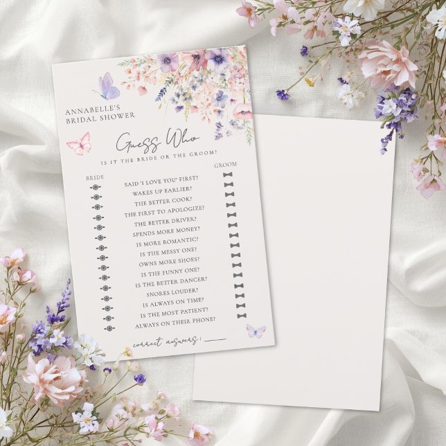 Jeu de Baby Shower "Devine qui" Papillon Fleur Sau (Guess Who Butterfly Wildflower Bridal Shower Game)