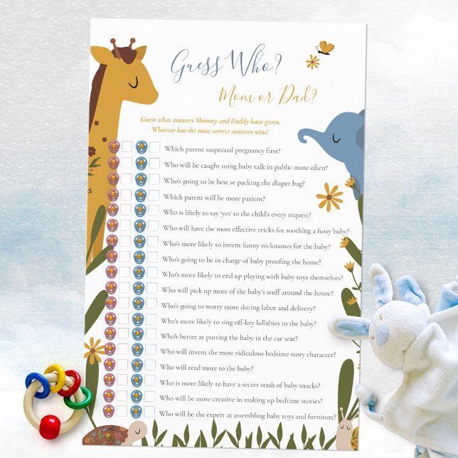Jeu de baby shower 'Devinez qui est maman ou papa  (Guess Who Mom or Dad Cute Animals Baby Shower Game ©Susanne Sachers - Sunny Mind Design 🌞)