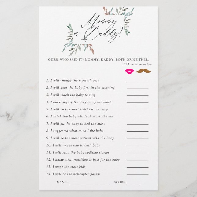 Jeu de Baby shower d'hiver de verdure rustique (Devant)