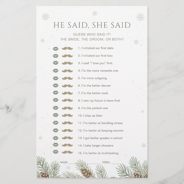 Jeu de baby shower d'hiver Il a dit Elle a dit (Devant)