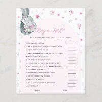 Jeu de Baby shower d'hiver rose éléphant garçon ou