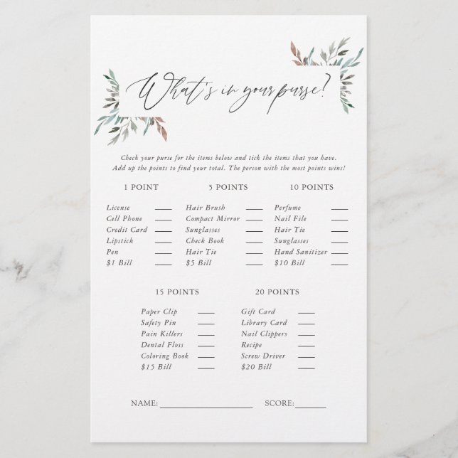 Jeu de Baby Shower d'hiver sur la verdure rustique (Devant)