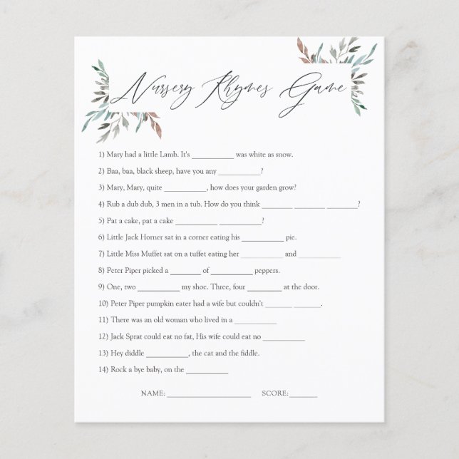 Jeu de baby shower d'hiver sur la verdure rustique (Devant)