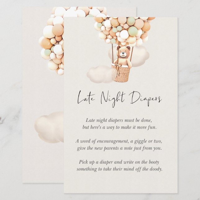 Jeu de Baby shower d'ours - Diapositives nocturnes (Devant / Derrière)