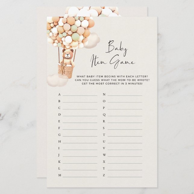 Jeu de Baby shower d'ours - Jeu d'article pour béb (Devant / Derrière)