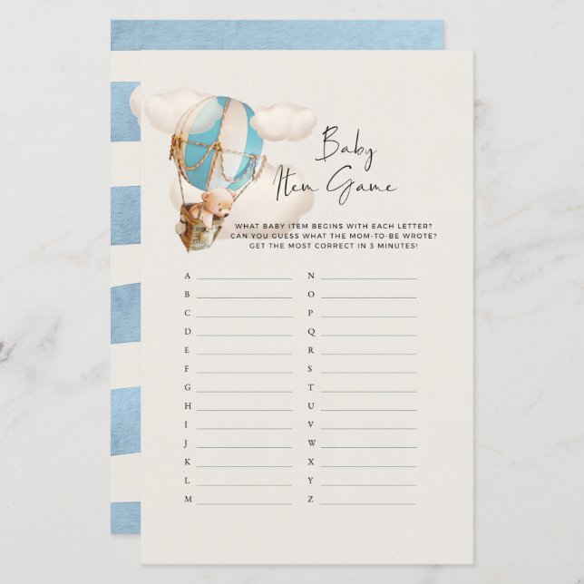 Jeu de Baby shower d'ours - Jeu d'article pour béb (Devant / Derrière)