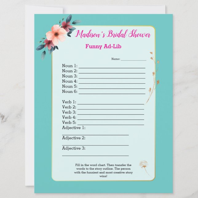 Jeu de Baby Shower Drôle 🎉 Ad-Lib (Devant)