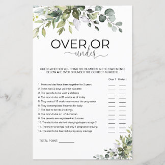 Jeu de baby shower Elegant Greenery Over ou Under